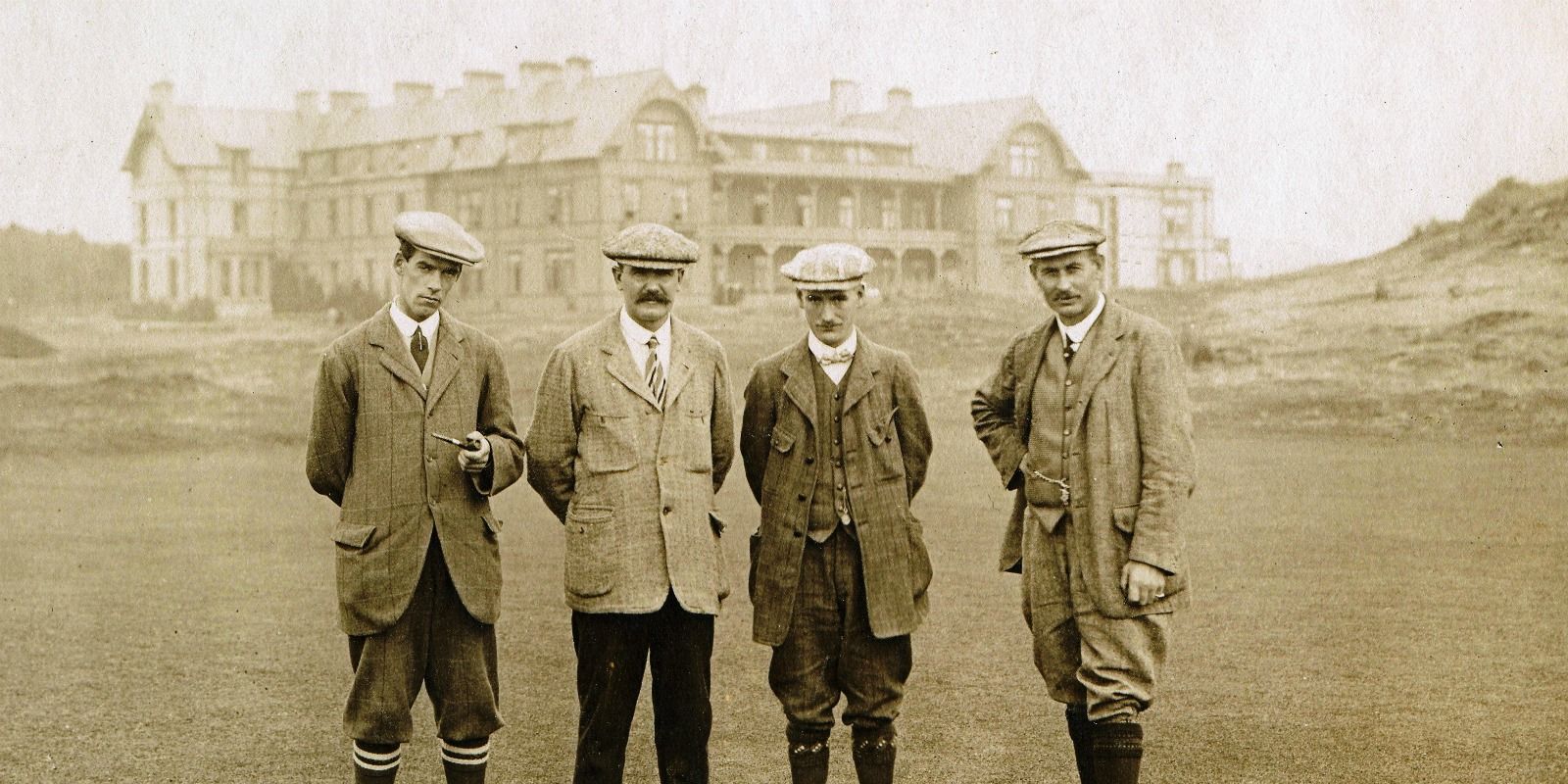 _Irish Golf_L-R_George Duncan_Alex Herd_Tom Ball_Harry Vardon_1910 Exhibition match_Rosapenna_Ireland_